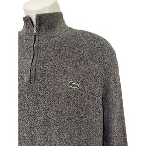 Lacoste Mens Pullover Sweater XL Gray Cotton High Neck Quarter Zip Long $150